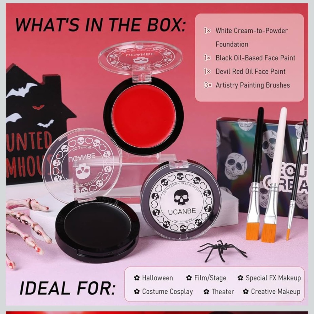 NWT UCANBE Face Paint Set Goth White, Black and Red with Brushes